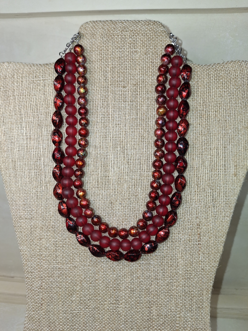 Red Multi-Strand Beaded Statement Necklace - Women Jewelry